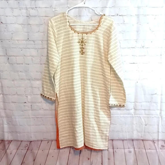 Natural‎ Cotten Hand Crafted Dress / Tunic L Brand New - Picture 1 of 5